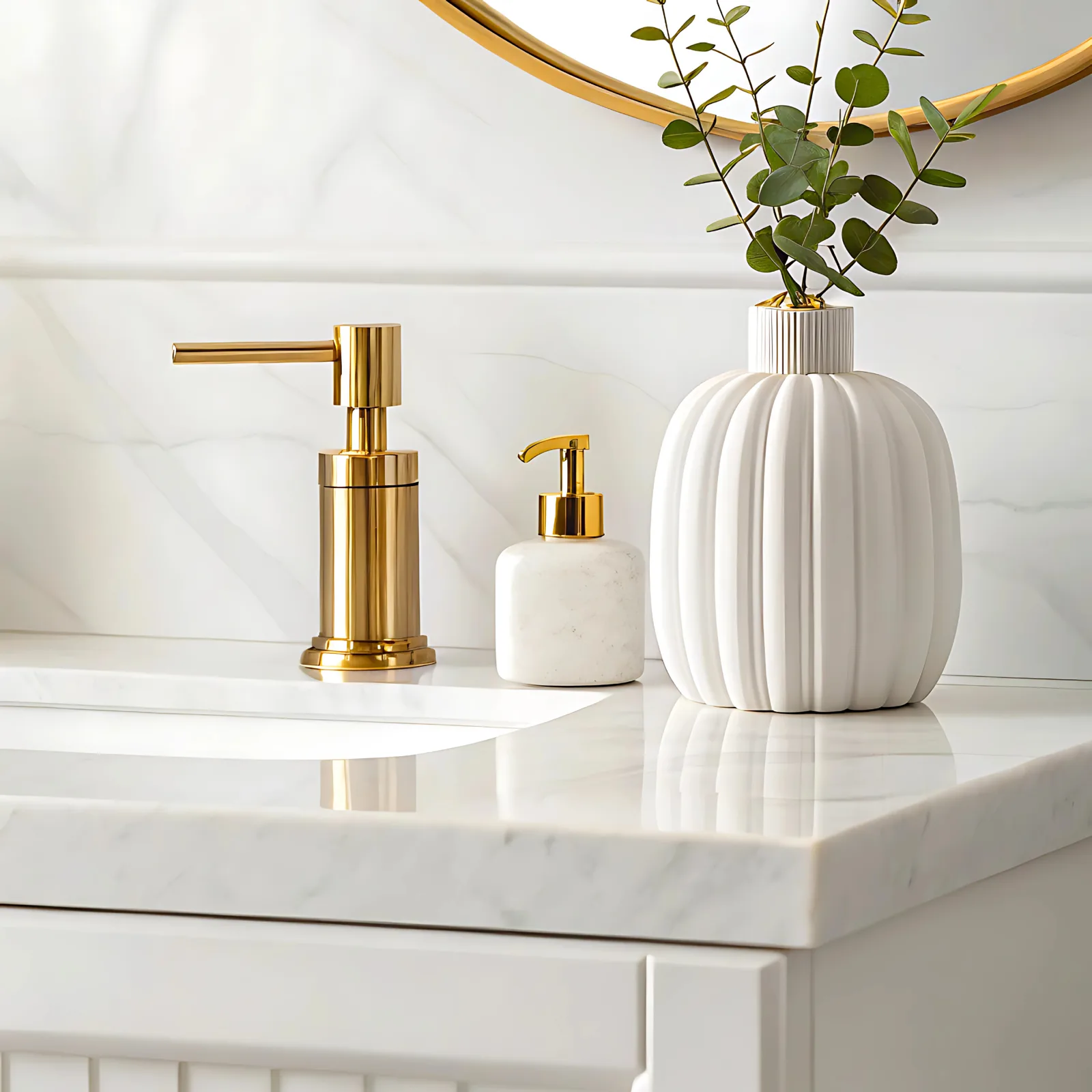 Brass fittings on honed marble
